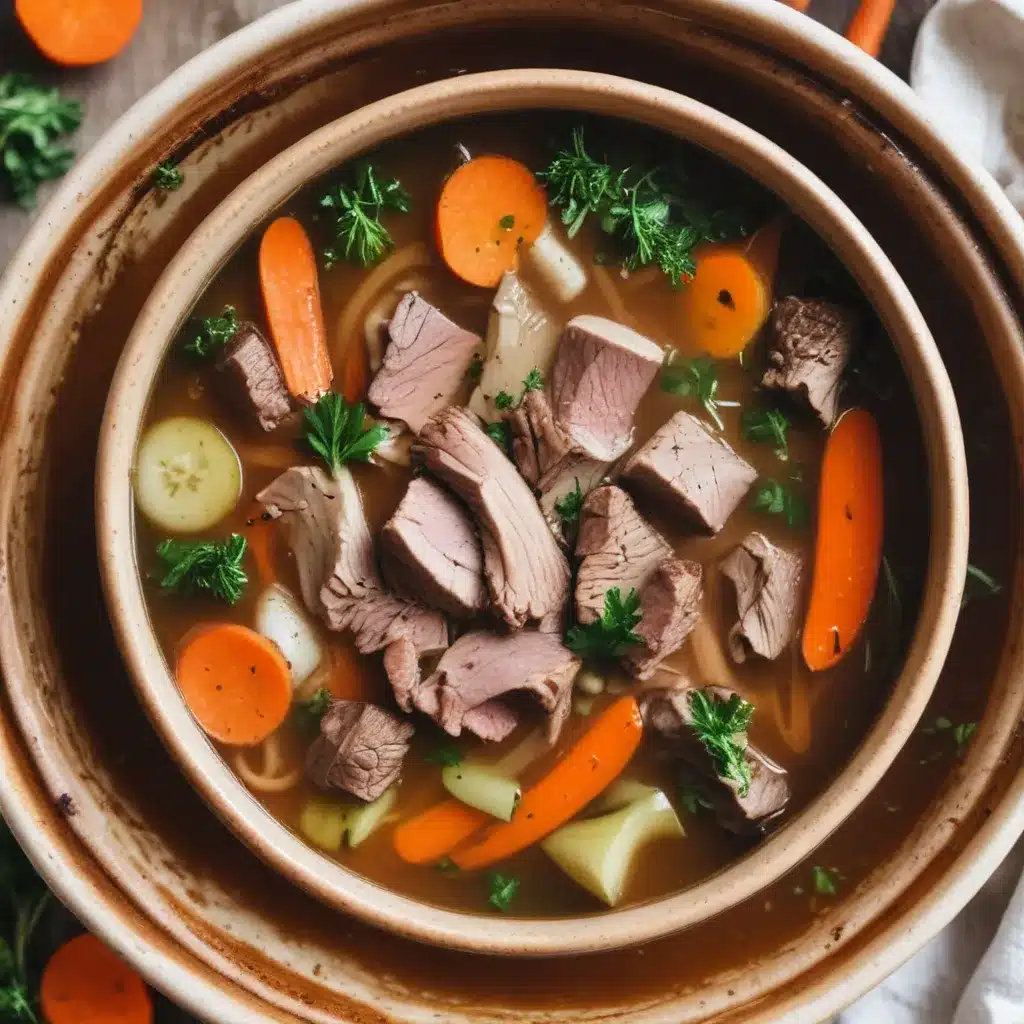 Roasted Beef Bone Broth Soup with Vegetables