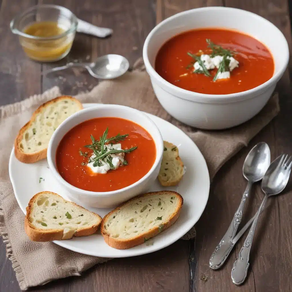 Roasted Red Pepper Soup with Goat Cheese Crostini