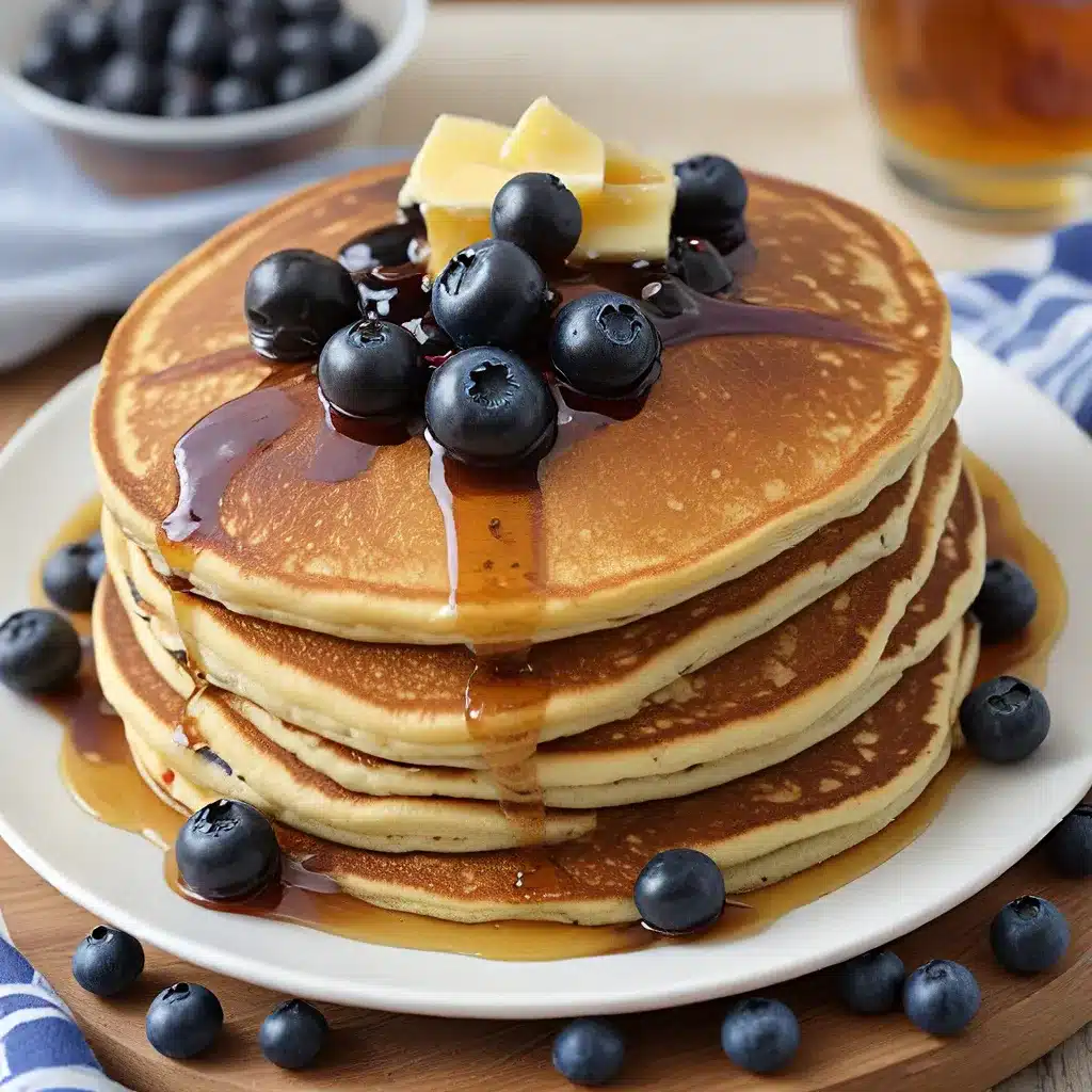 Blueberry Cornmeal Pancakes with Maple Syrup